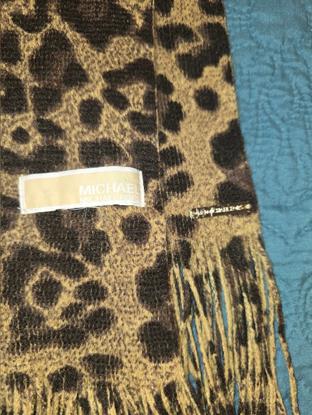 MICHAEL Michael Kors Leopard Print Fringe Scarf Brown Tan Animal Print